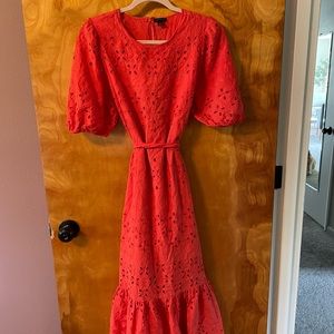 Red eyelet dress from Ann Taylor.